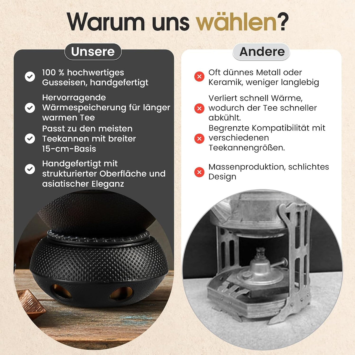 Teewärmer aus Gusseisen - Traditionelles Stövchen für Teekannen