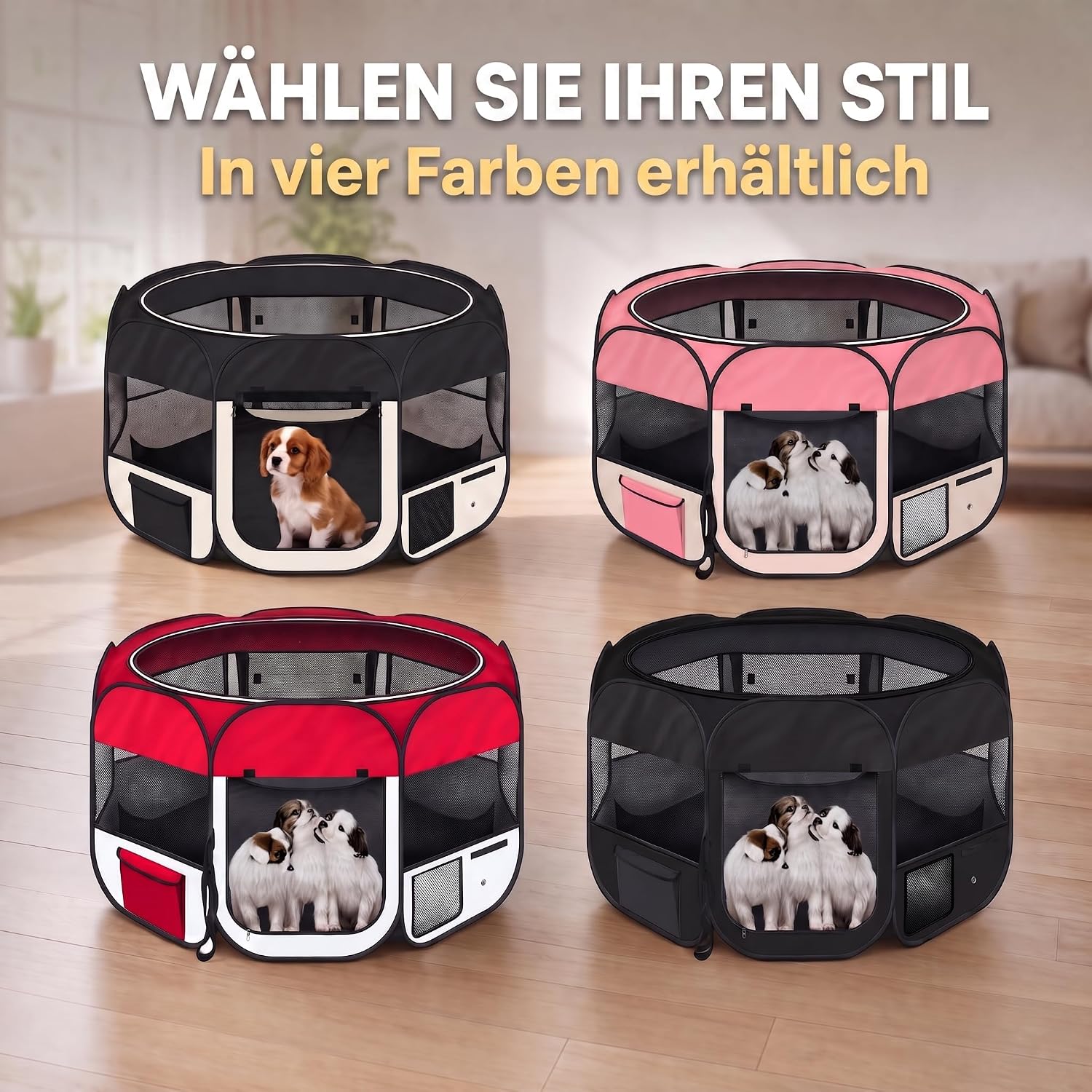 XXL Welpenlaufstall - Faltbares Hundegehege für Innen & Außen