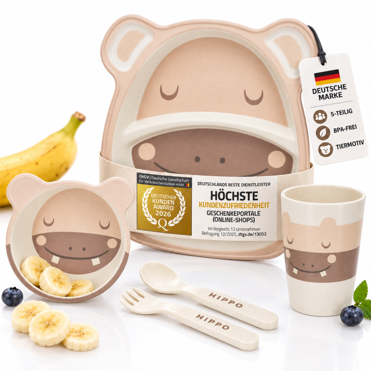 Rutschfestes 5-teiliges Kindergeschirr-Set - BPA-frei & Nachhaltig #Variante_Hippo