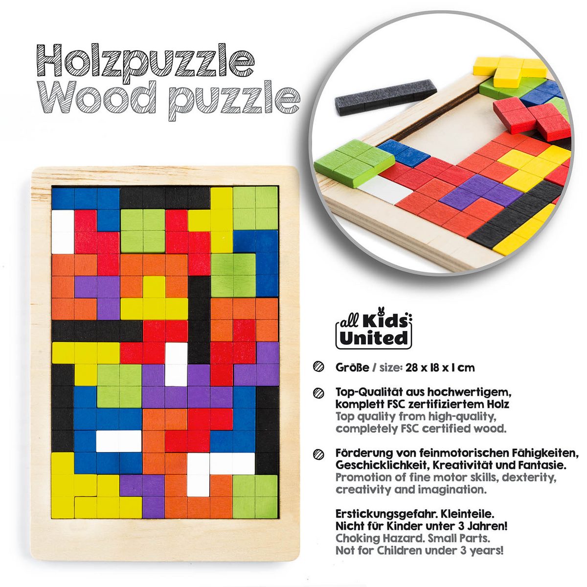 Holzpuzzle Tetris Design - Montessori Knobelspiel & Logikpuzzle – PT02