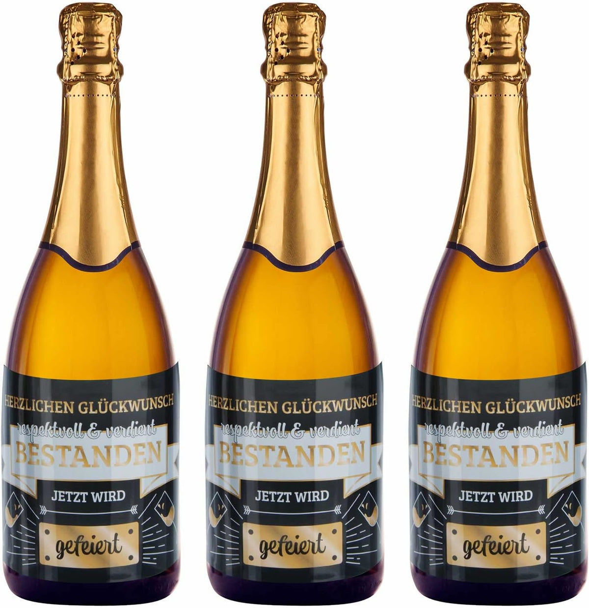 3x Flaschenetikett Verdient Bestanden – Geschenk für Prüfungen