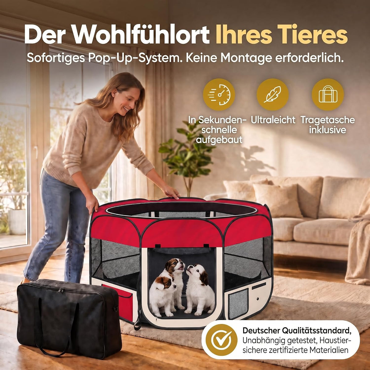 XXL Welpenlaufstall - Faltbares Hundegehege für Innen & Außen