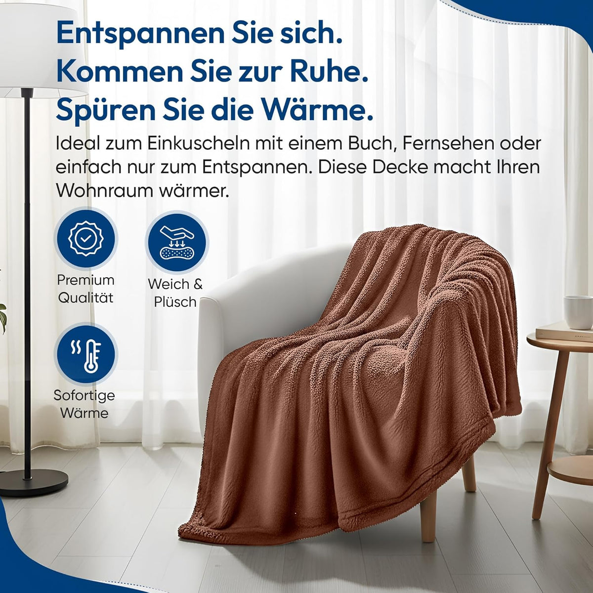 Feluna XXL Kuscheldecke 220x200 cm – Kuschelweiche Wohndecke Grau