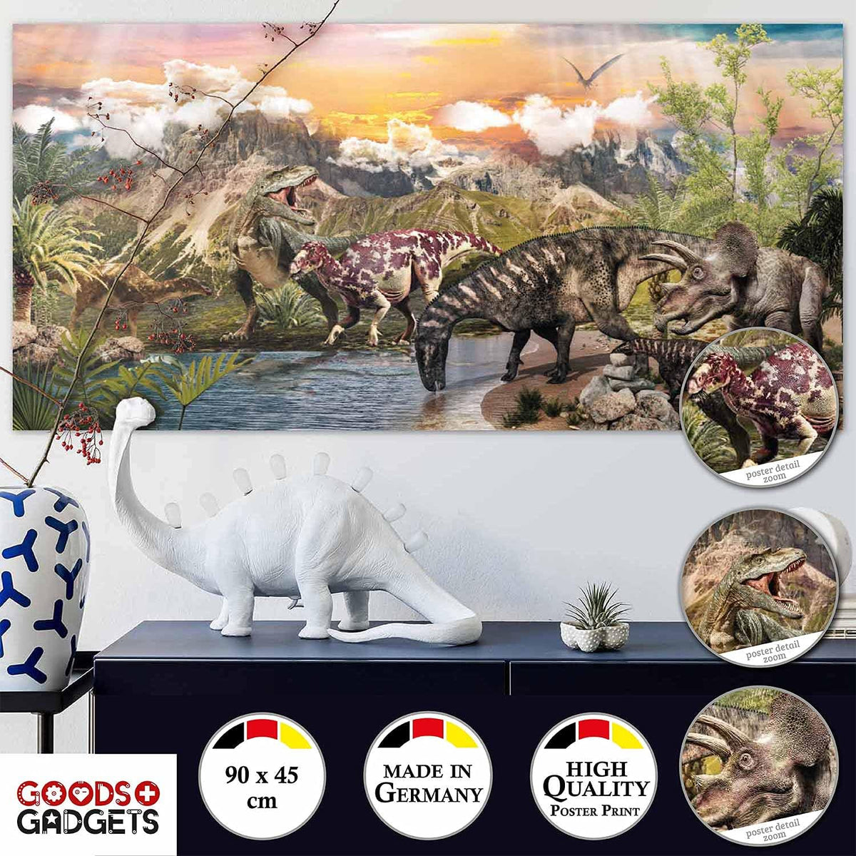 XXL Dinosaurier Poster 90x45cm - Premium Dino Wandbild für Kinder