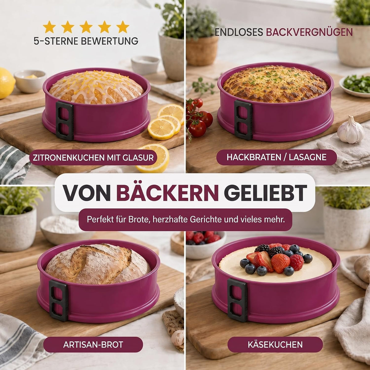 Silikon-Springform 23cm mit Glasboden – Auslaufsicher & Antihaft