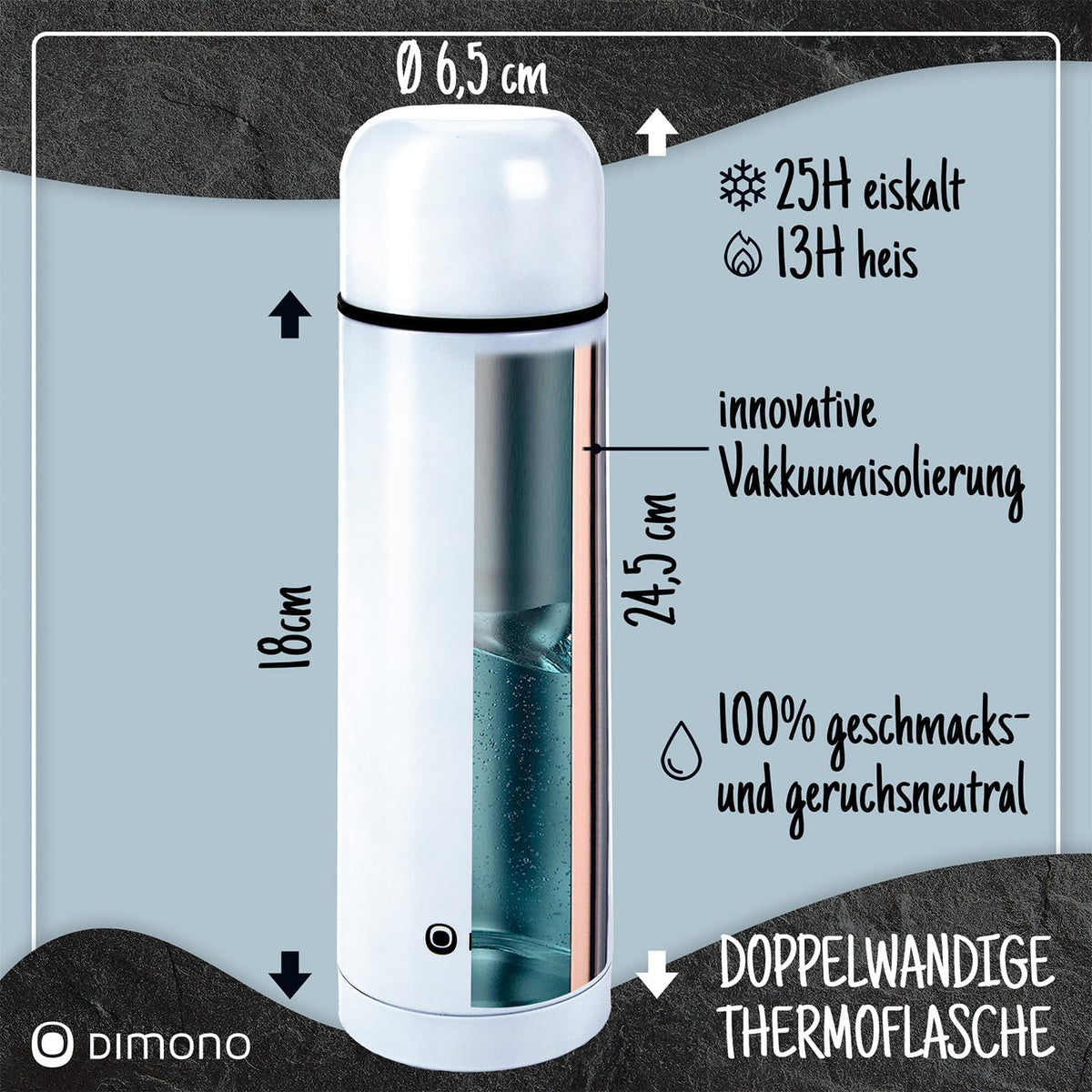 Edelstahl Thermoskanne 1L - Auslaufsichere Isolierflasche 12h heiß