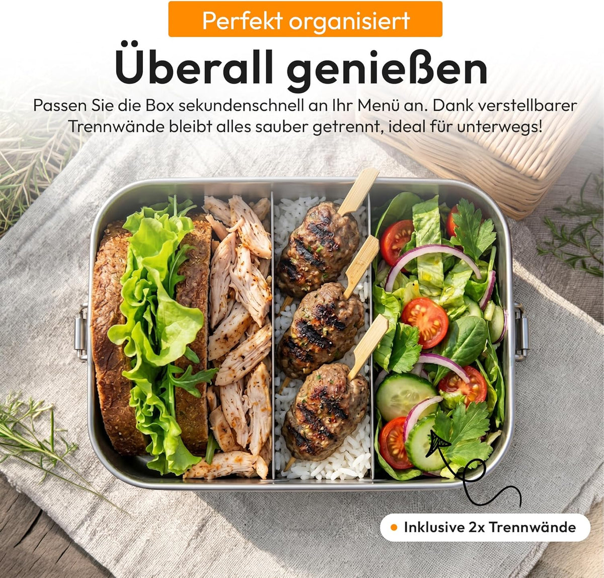 Edelstahl Lunchbox mit Baumwollbeutel – Auslaufsichere Bento-Box