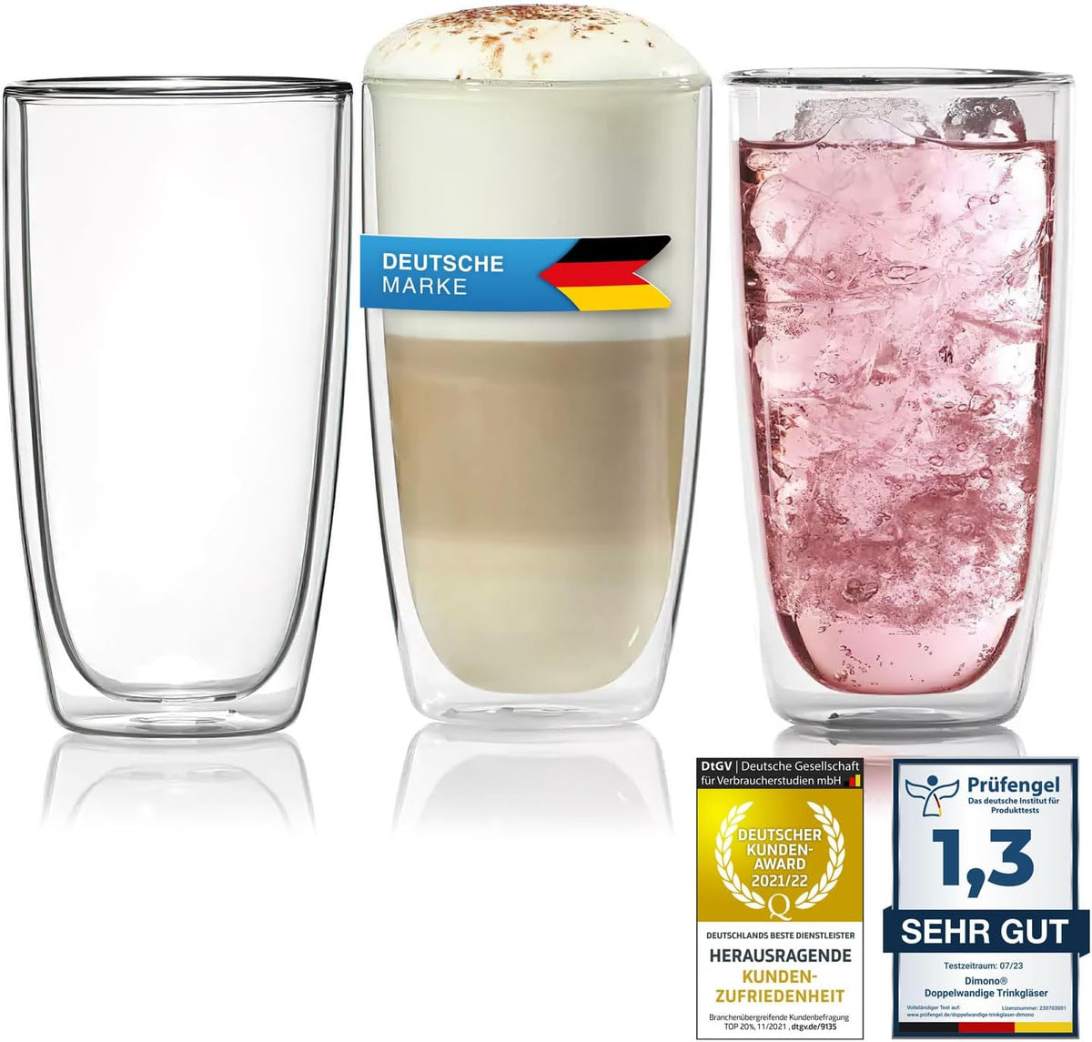 Dimono Thermo-Longdrinkglas 450ml - Doppelwandiges Isolierglas