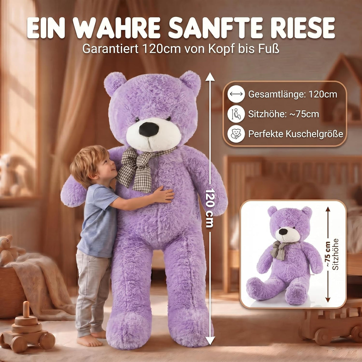 Riesen Teddybär 120 cm XXL – Kuscheliger Plüschbär Hellbraun