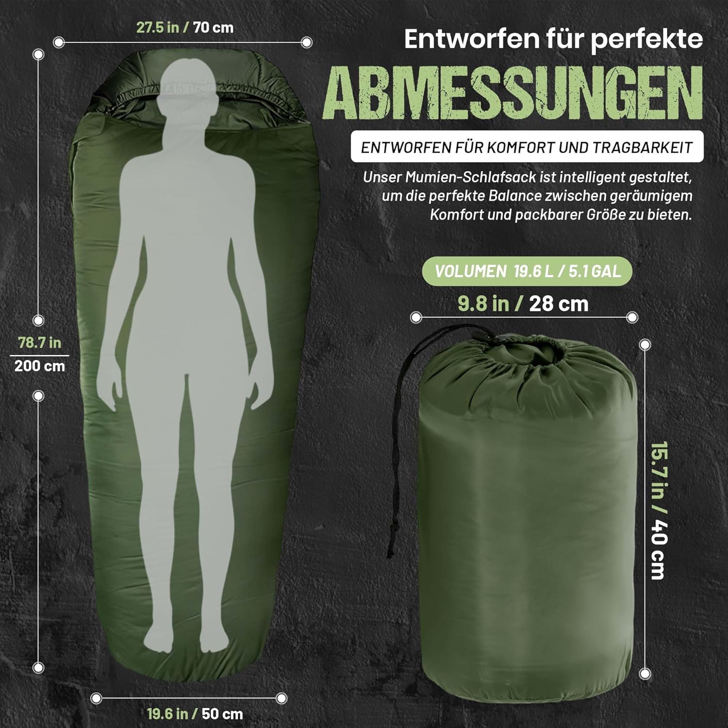 Mumienschlafsack bis -13°C - Kompakter Outdoor-Schlafsack für Camping