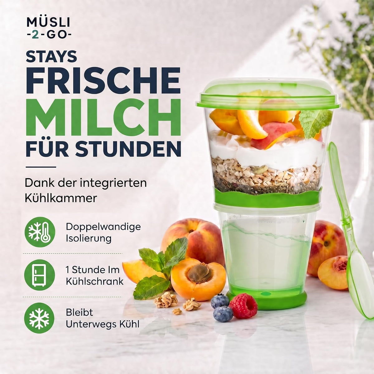 Müsli-to-Go Becher mit Löffel - Dein auslaufsicherer Snack-Begleiter
