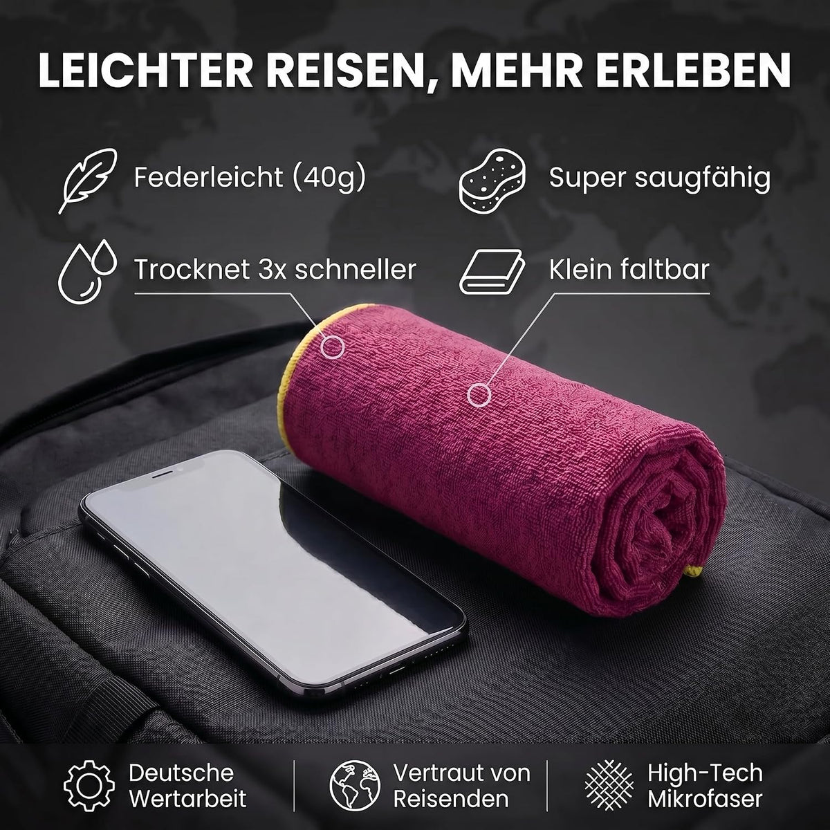 Mikrofaser-Reisehandtuch – Schnelltrocknend & Kompakt – 60x30 cm – Rot