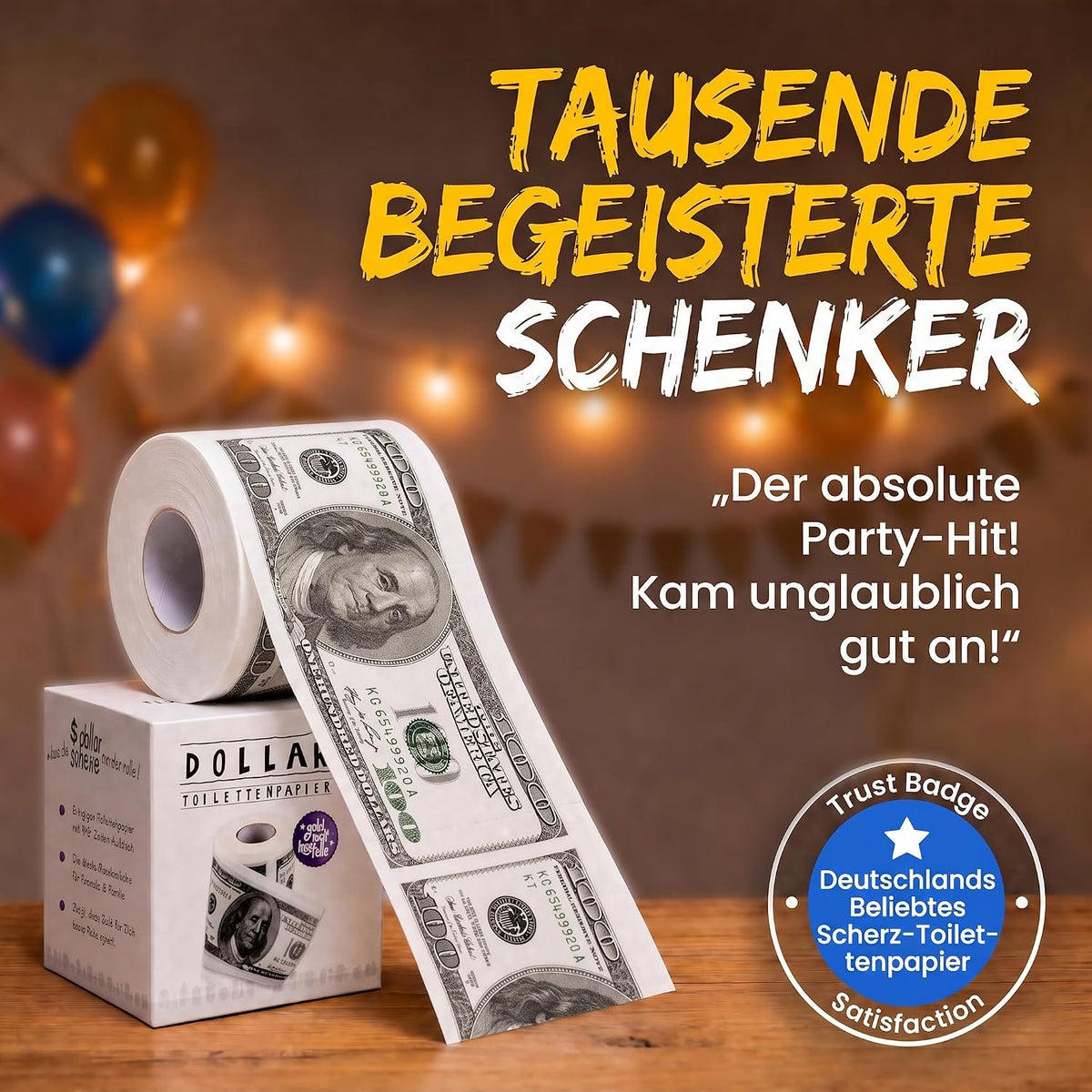 $100-Schein Klopapier – Lustiges Scherzartikel-Geschenk für Wichteln