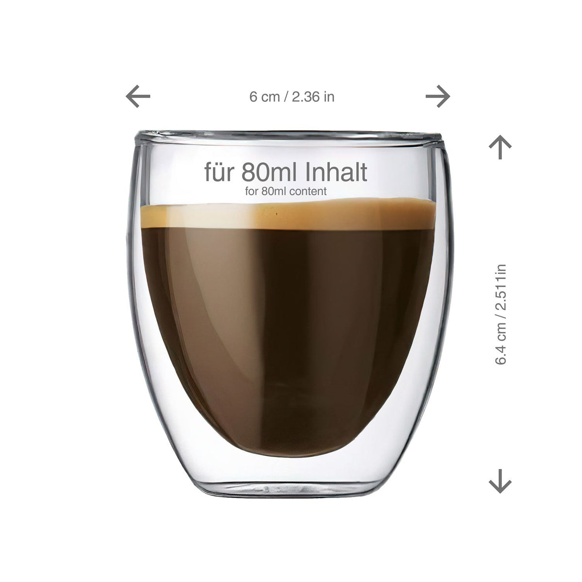 Dimono 6er Set Doppelwandige Espressogläser 80ml – Thermo-Design