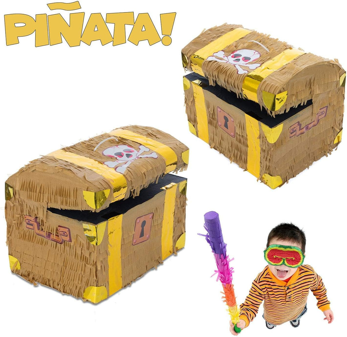 Piñata Set für Kindergeburtstag mit Stab & Augenmaske – Bunter Spaß