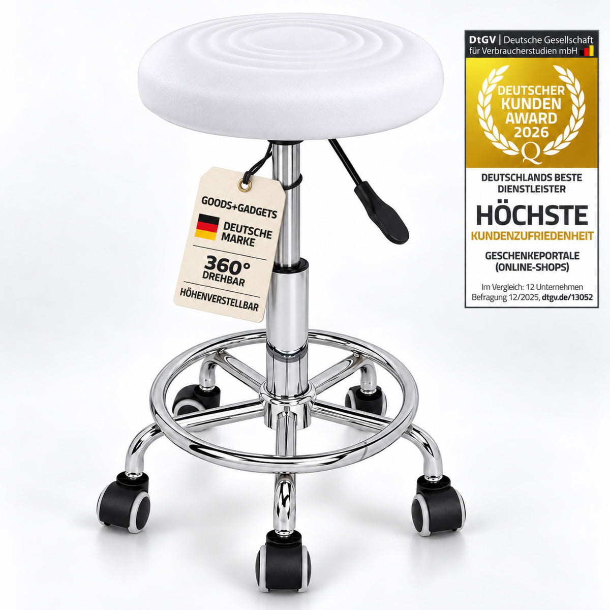 Ergonomischer Rollhocker weiß – Hero-Shot #Farbe_Weiß