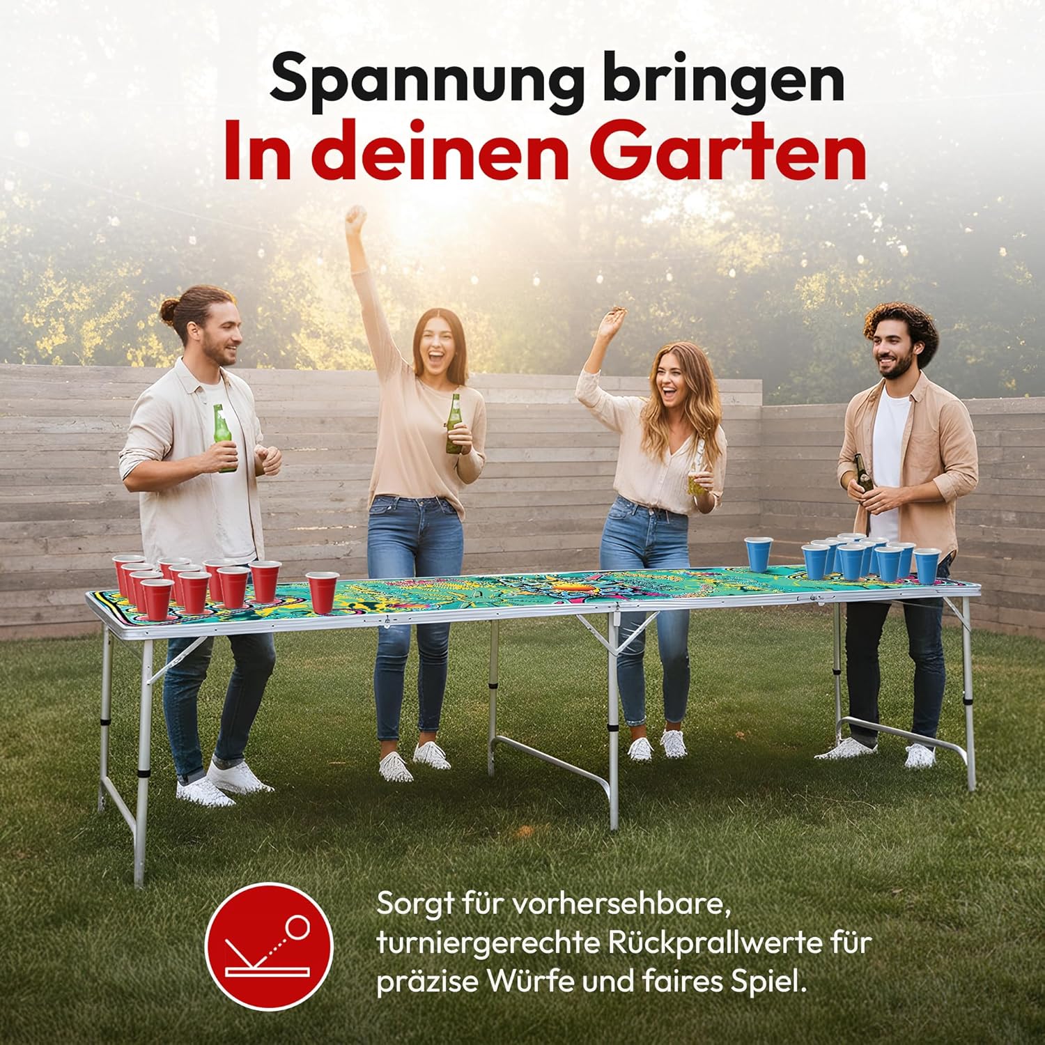 Klappbarer Beer Pong Tisch - Höhenverstellbar & Wasserabweisend