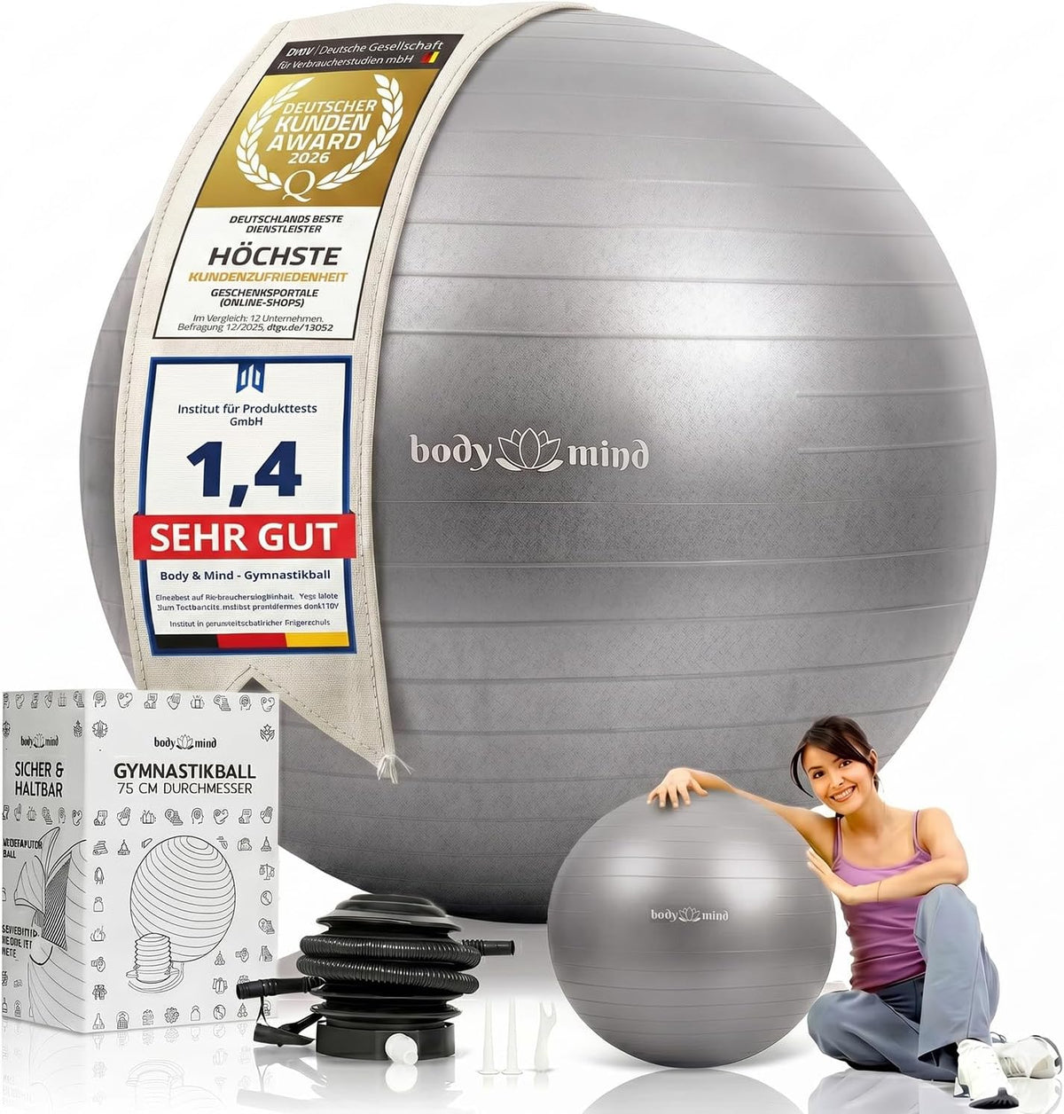 Body & Mind Gymnastikball mit Pumpe - Anti-Burst Pilates & Sitzball
