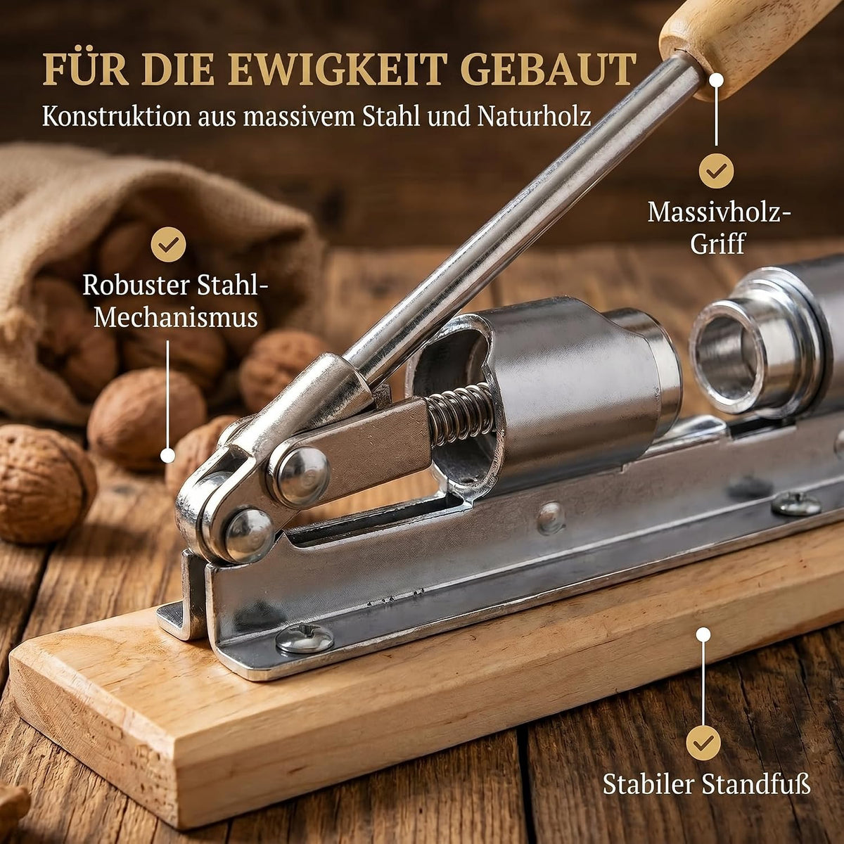 Retro Nussknacker aus Edelstahl mit Hebel-Funktion - Verstellbar