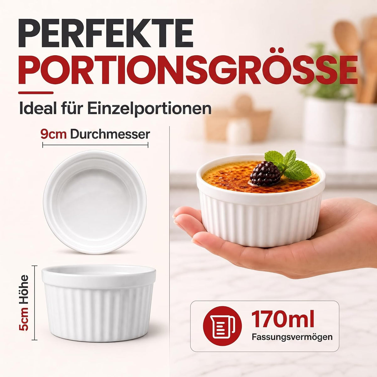 8er Set Dessertschalen & Creme-Brulée-Förmchen aus Keramik Weiß