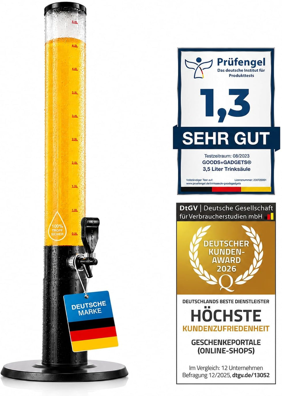 Biersäule 3,5L – Party-Getränkespender mit Zapfhahn – Biertower