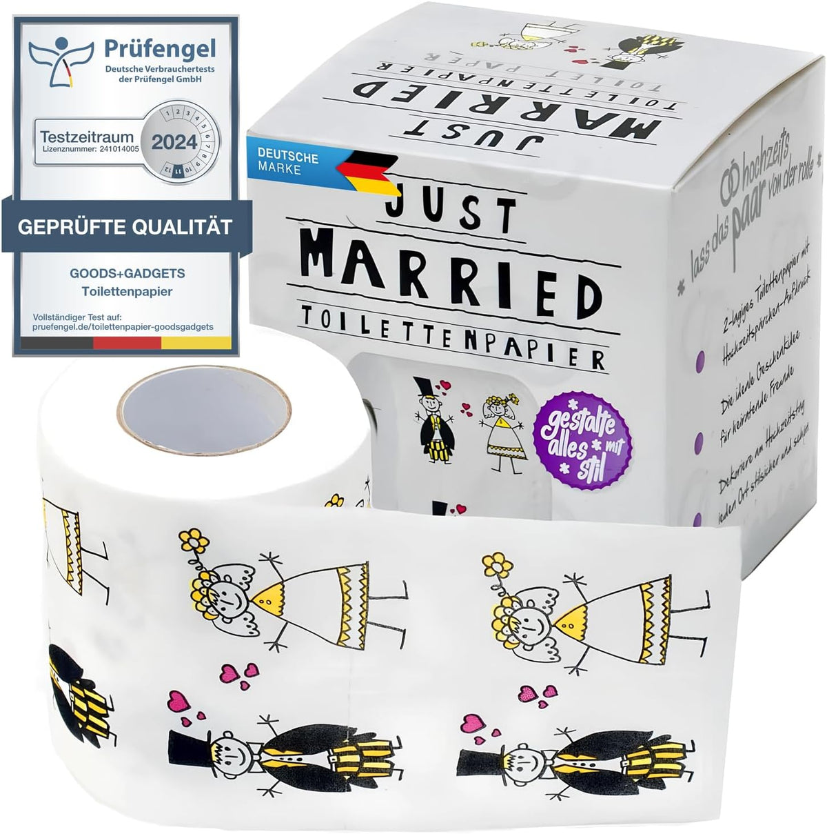 Just Married Toilettenpapier - Lustiges Hochzeitsgeschenk