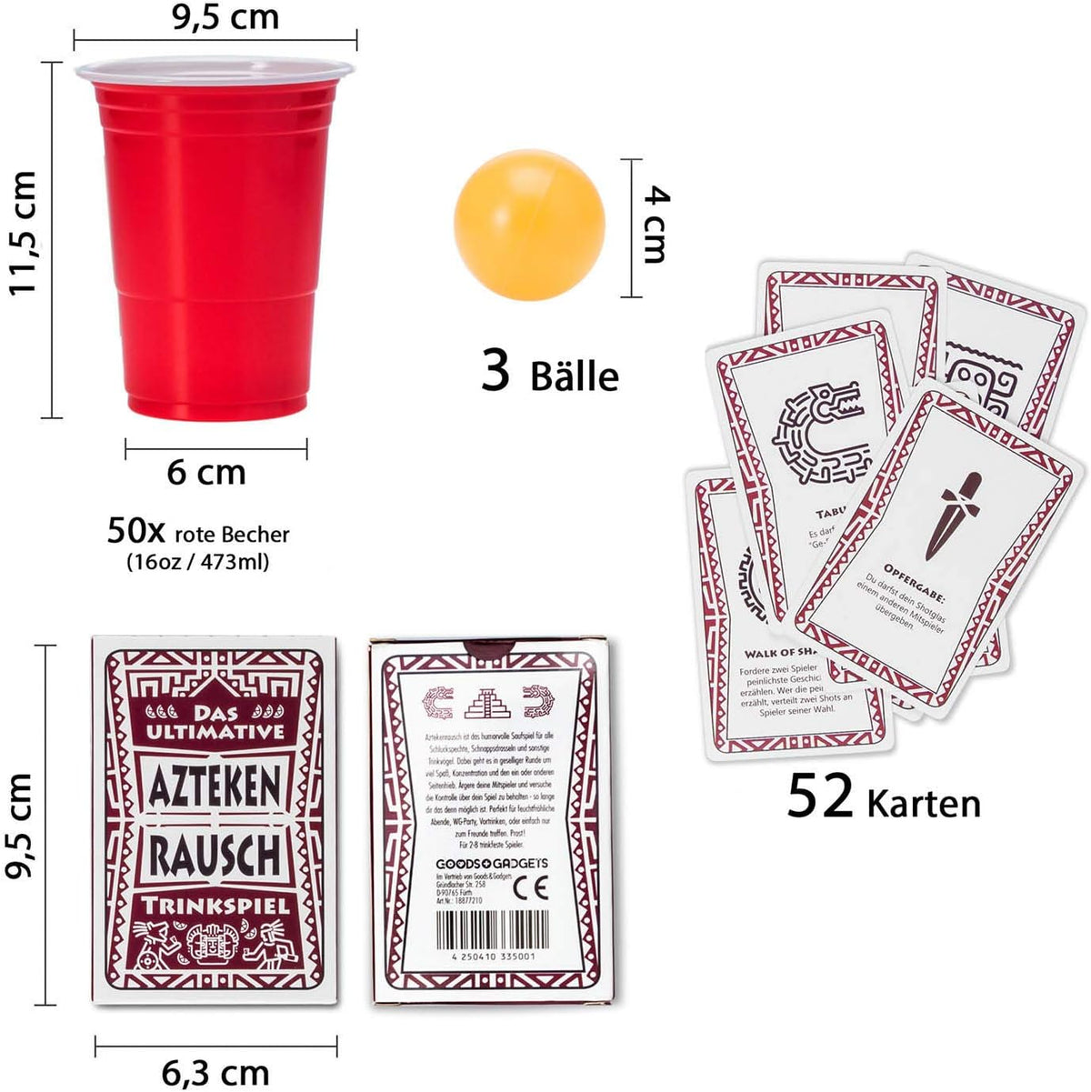 Trinkspiel Set mit 100 Partybechern & Kartenspiel für Beer Pong