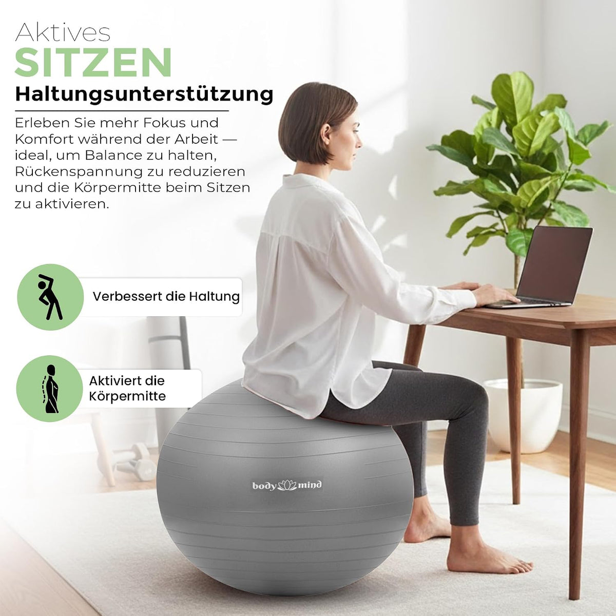 Body & Mind Gymnastikball mit Pumpe - Anti-Burst Pilates & Sitzball