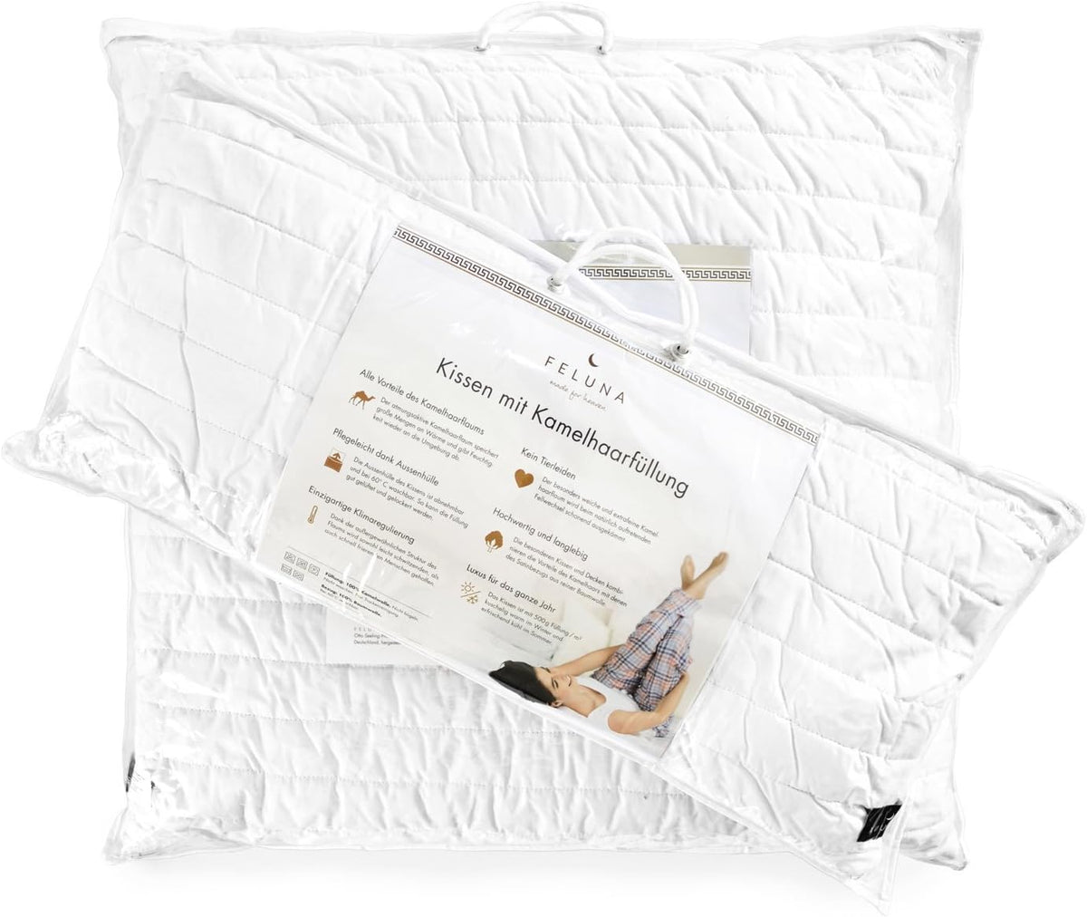 Kamelhaarkissen 40x80 cm - 100% Kamelhaar & Bio-Baumwolle