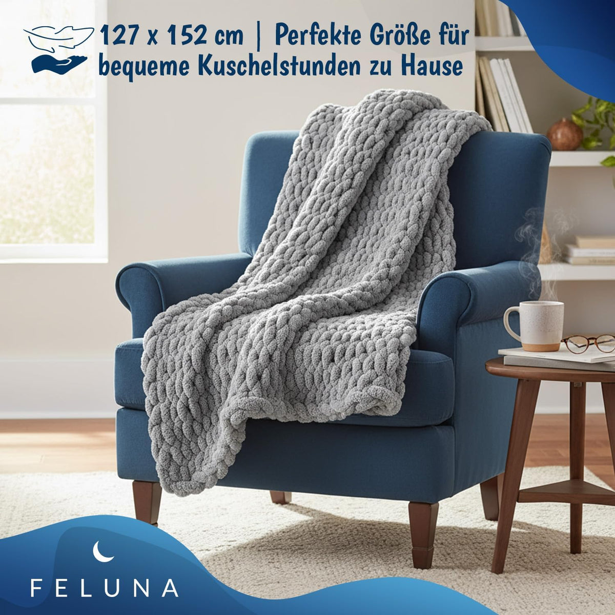 Feluna Grobstrickdecke Hellgrau #Farbe_Hellgrau