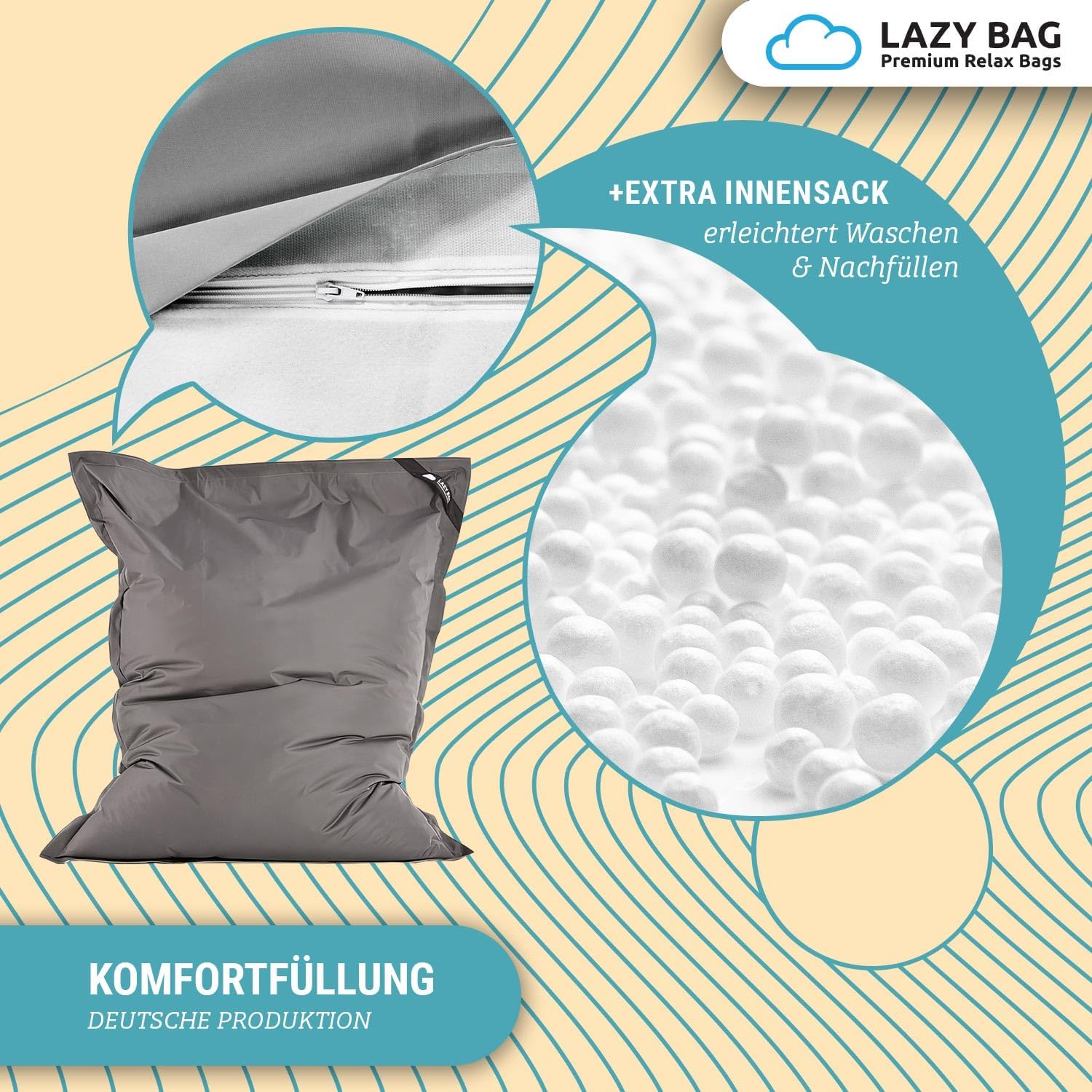 LazyBag XXL Sitzsack - Wasserfestes Outdoor Sitzkissen 180x140 cm