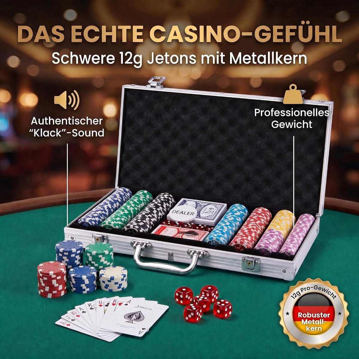 Profi Pokerset mit 500 Chips & Alu-Koffer – Casino-Feeling für Zuhause