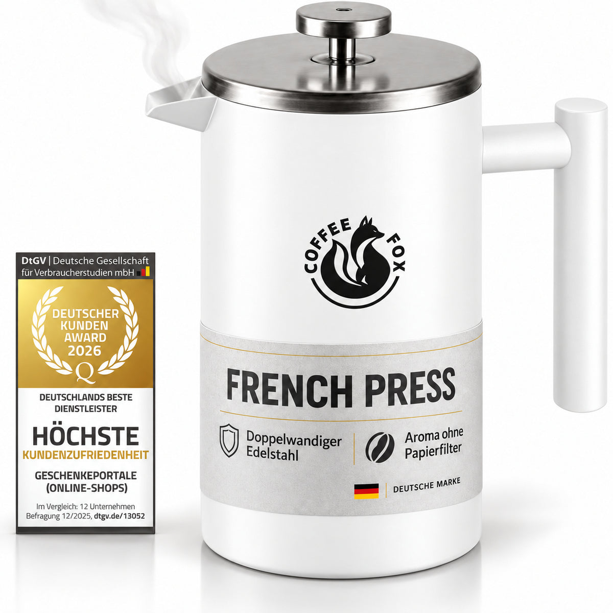 Coffee Fox French Press weiß 350ml – Hero-Shot #Größe_350ml