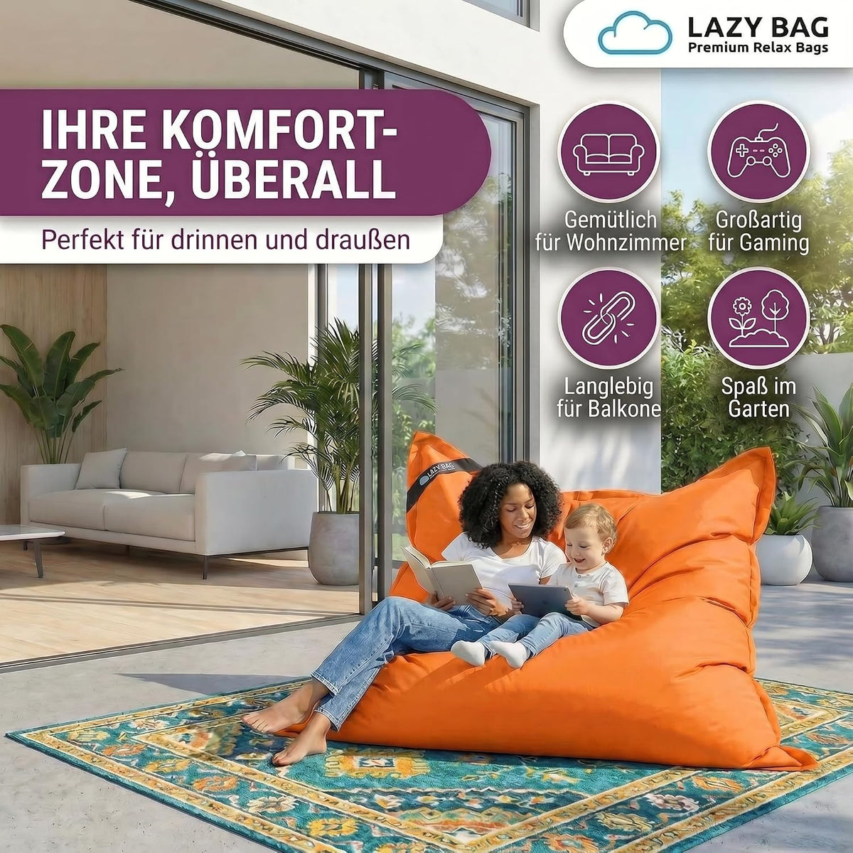LazyBag Outdoor Sitzsack Junior – Wasserfestes Sitzkissen für Kinder
