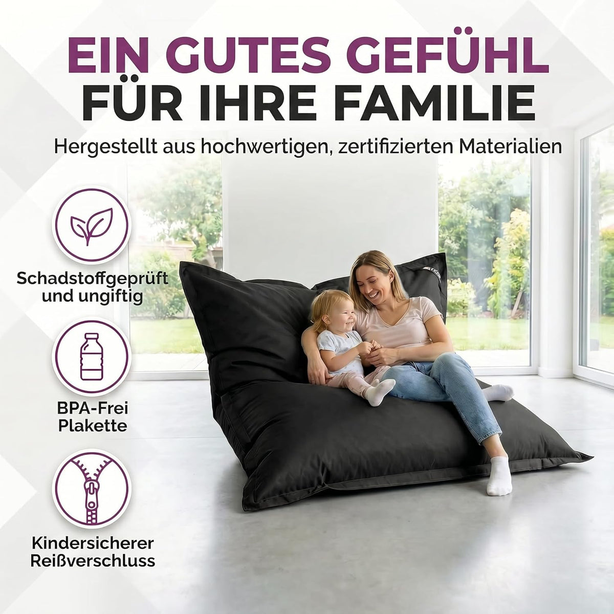 LazyBag Outdoor Sitzsack Junior – Wasserfestes Sitzkissen für Kinder #Farbe_Schwarz