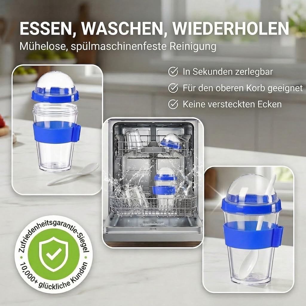 Joghurt- & Müsli-Becher für Unterwegs - 2-in-1 Müsli 2 go Becher Blau