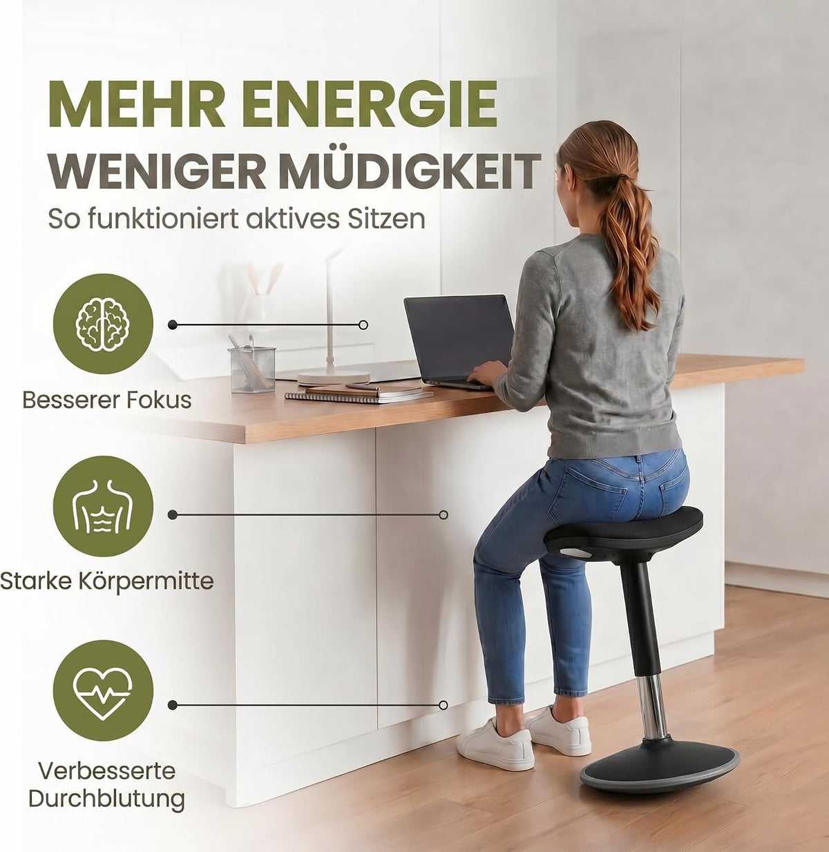 Ergonomischer Stehhocker 35-45cm - Höhenverstellbare Stehhilfe