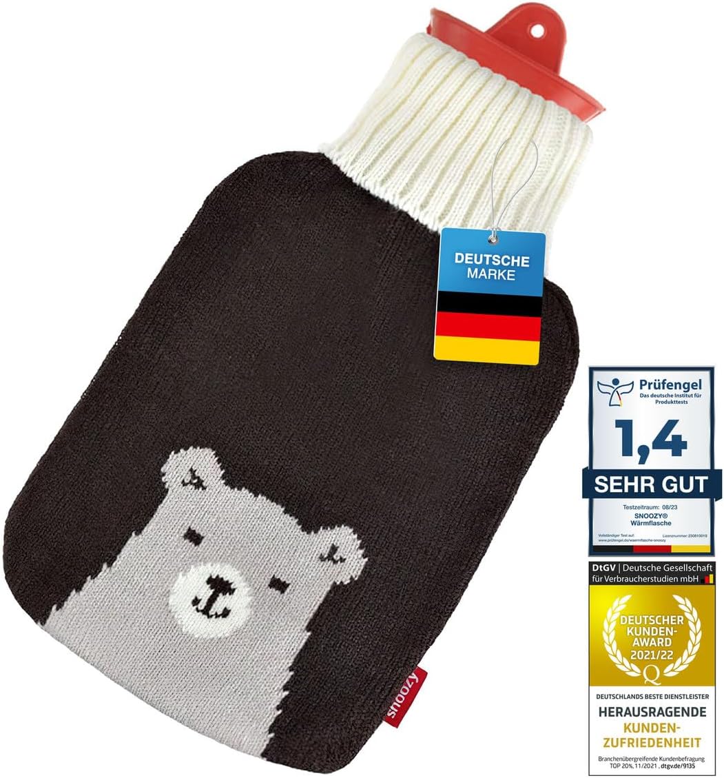 Snoozy 2L Wärmflasche mit süßem Bär-Bezug – 100% Naturkautschuk