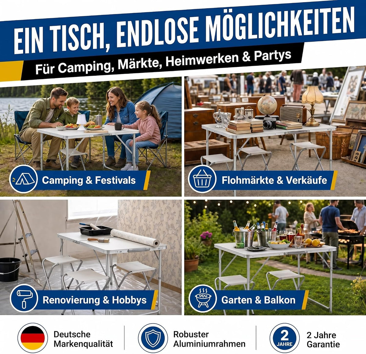 Klappbarer Campingtisch Weiß Detailbild 2 #Farbe_Weiß