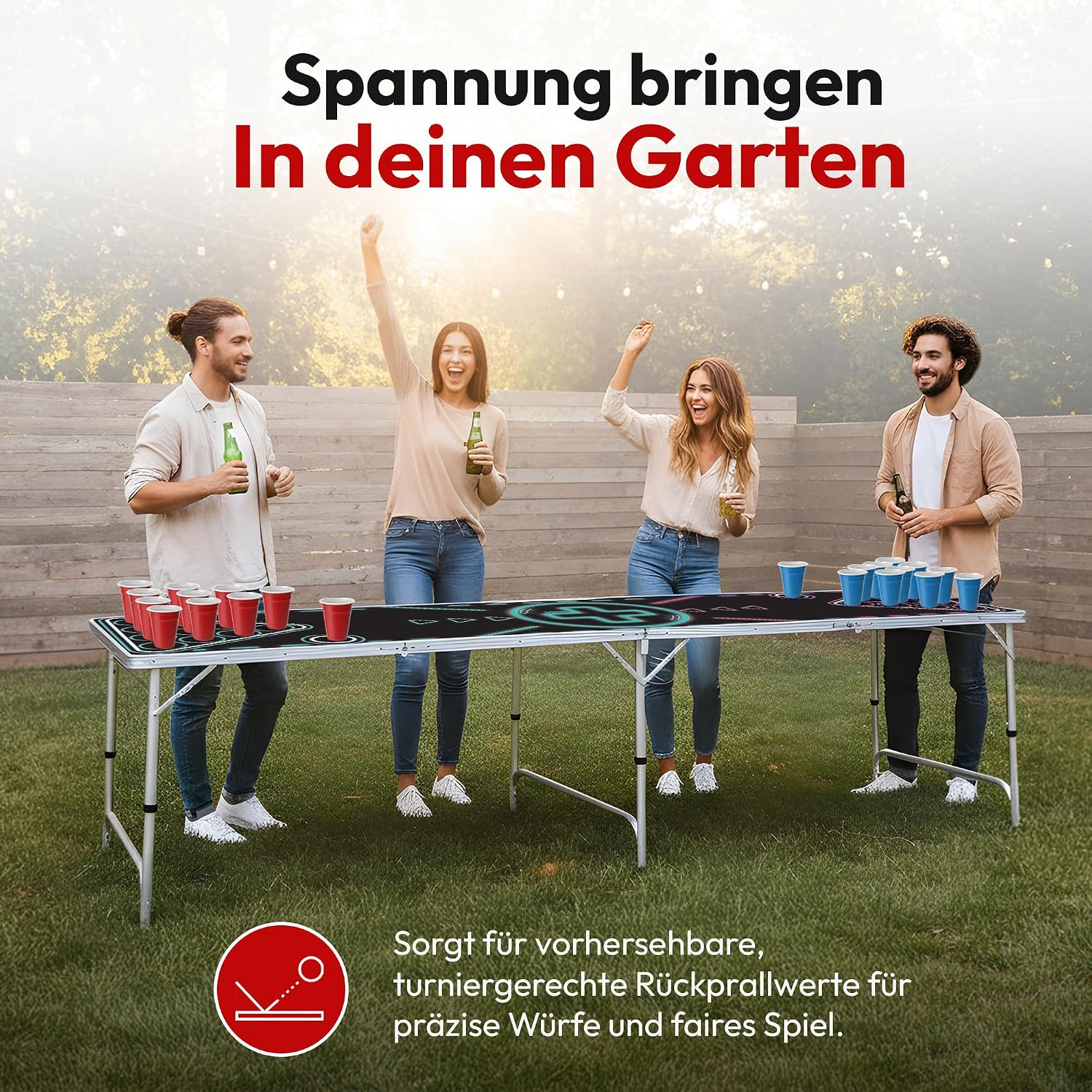 Klappbarer Beer Pong Tisch - Höhenverstellbar & Wasserabweisend