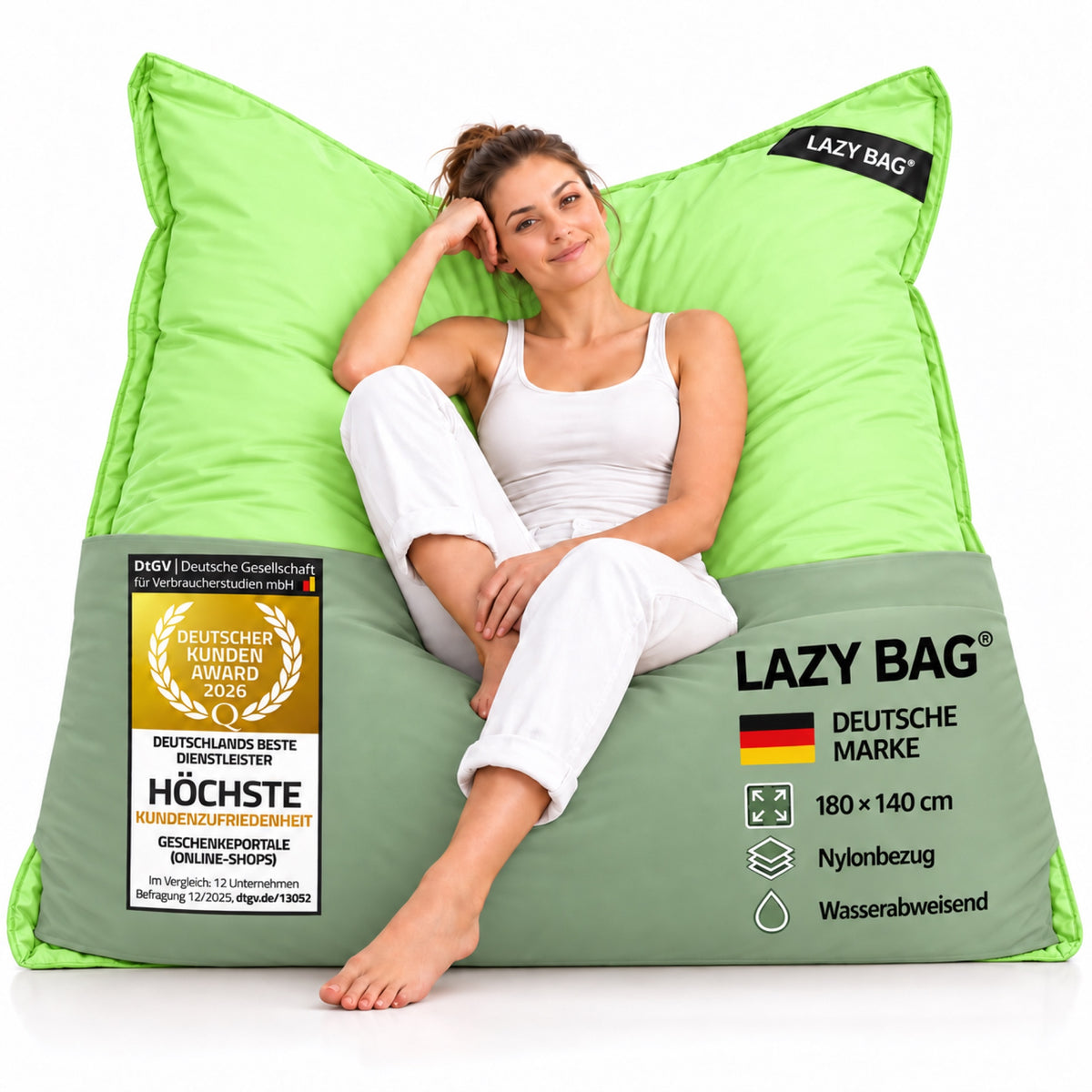LazyBag XXL Outdoor-Nylon-Sitzsack Grün – 180 × 140 cm #Farbe_Grün