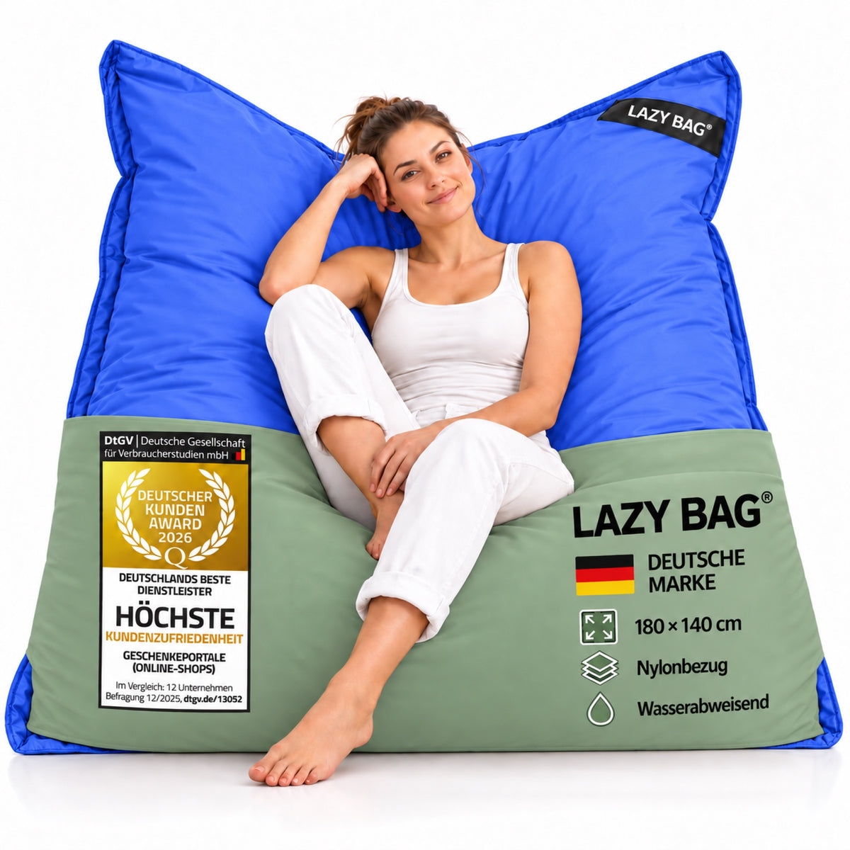 LazyBag XXL Outdoor-Nylon-Sitzsack Blau – 180 × 140 cm #Farbe_Blau