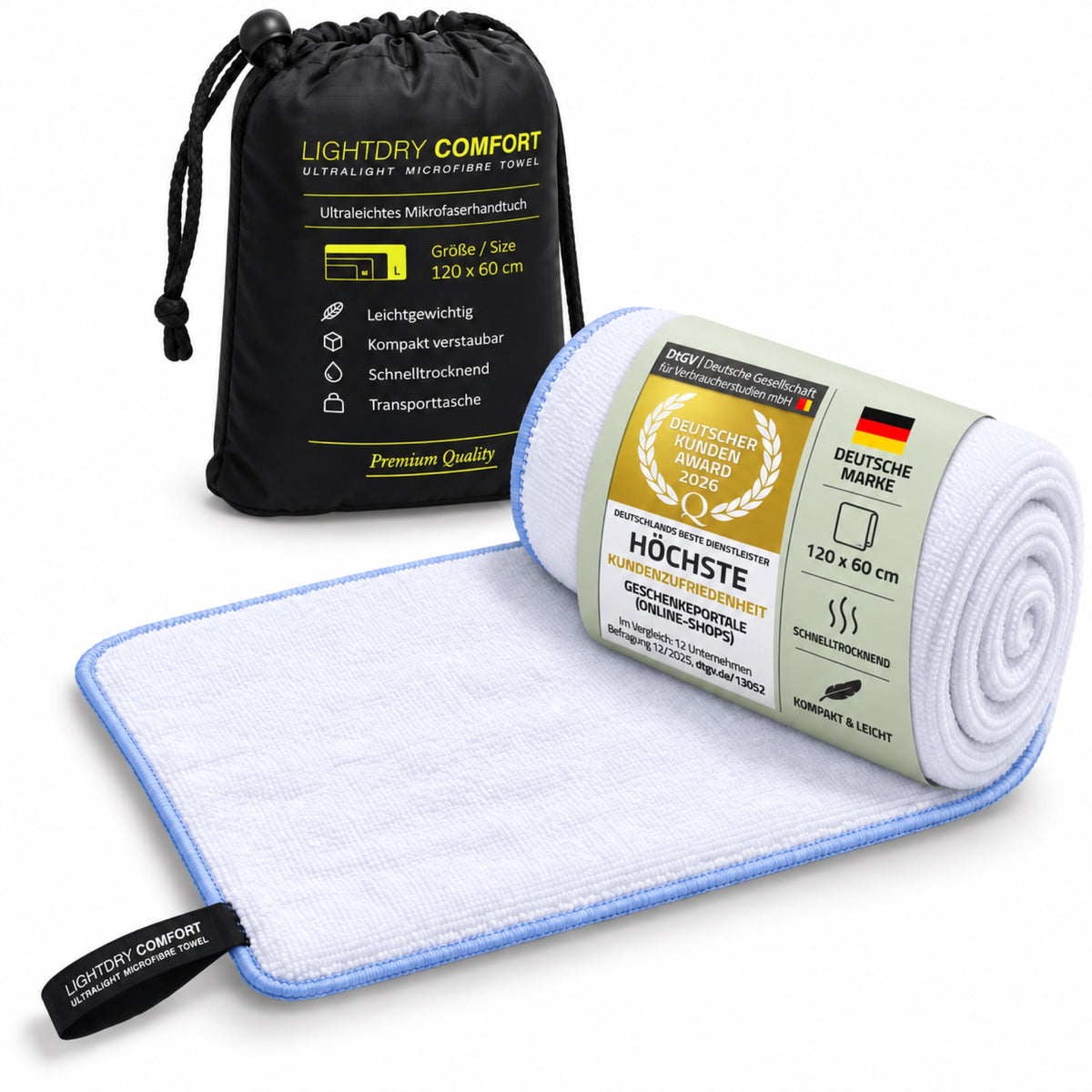 LightDry Mikrofaser-Reisehandtuch Weiß – 120 × 60 cm