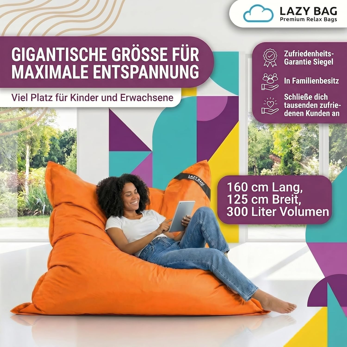 LazyBag Outdoor Sitzsack Junior – Wasserfestes Sitzkissen für Kinder #Farbe_Orange