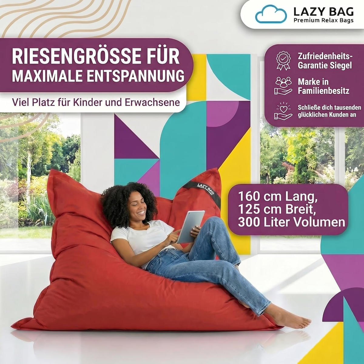 LazyBag Outdoor Sitzsack Junior – Wasserfestes Sitzkissen für Kinder #Farbe_Rot
