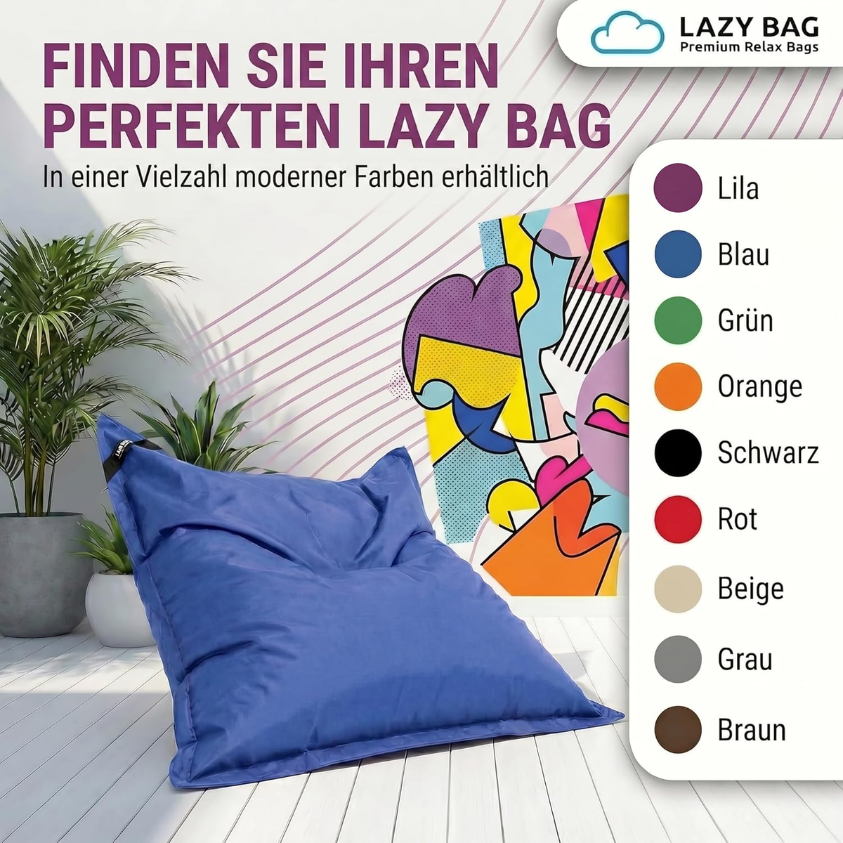LazyBag Outdoor Sitzsack Junior – Wasserfestes Sitzkissen für Kinder #Farbe_Blau