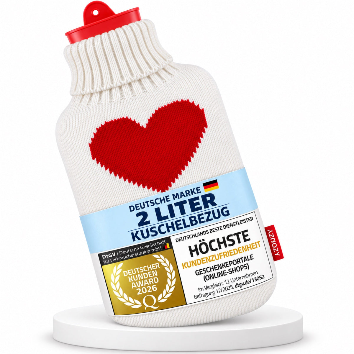 Snoozy 2L Wärmflasche mit Herz-Bezug – passend, ohne Prüfengel-Siegel