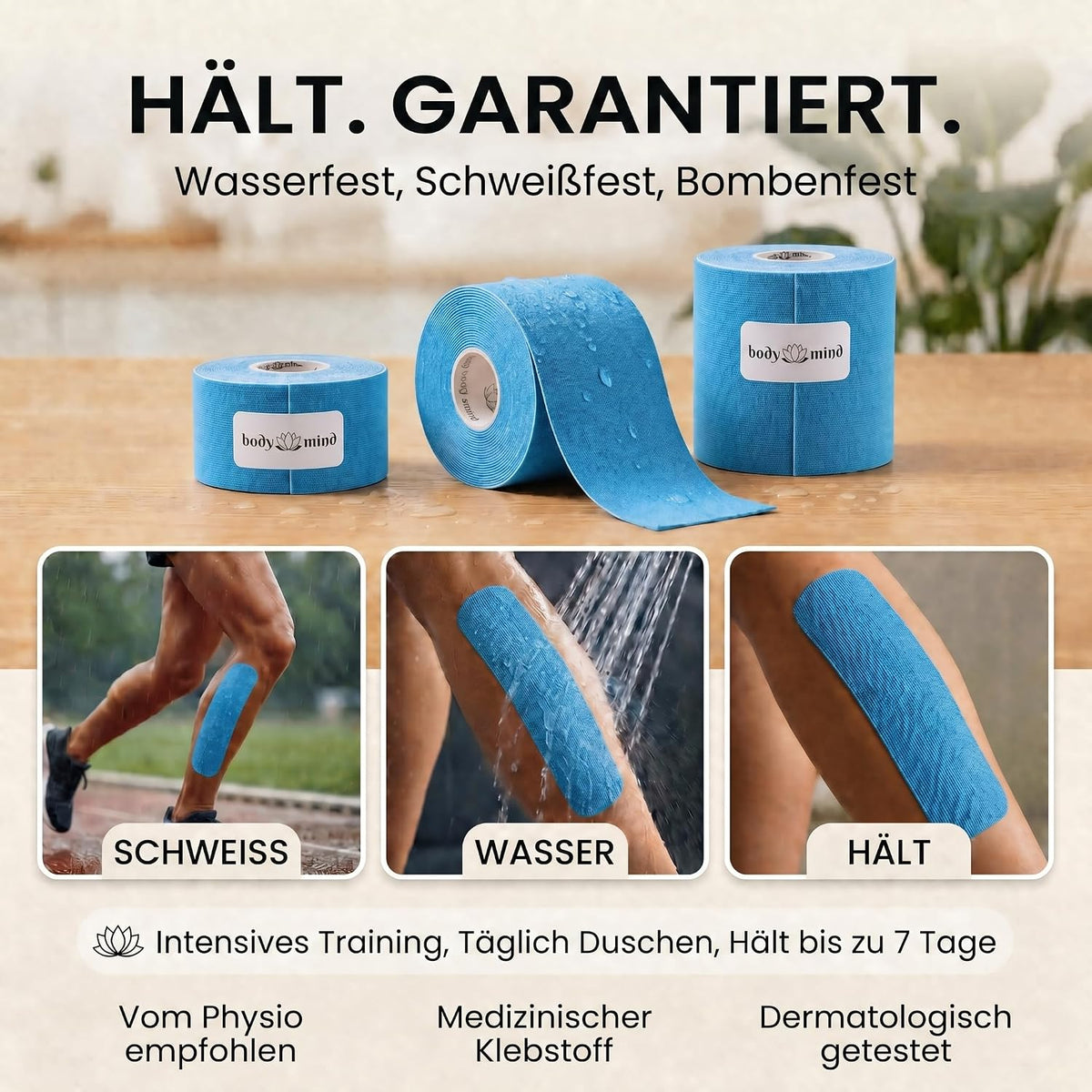 Kinesiologie Tape 10cm x 5m – Extra breites Sporttape Physio