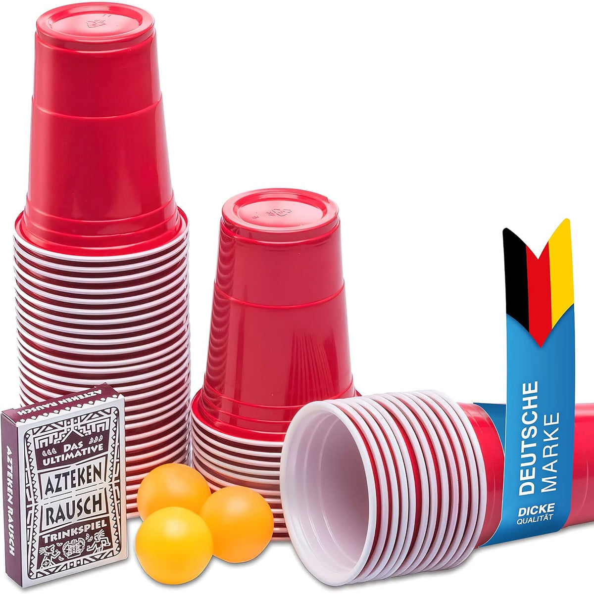 Trinkspiel Set mit 100 Partybechern & Kartenspiel für Beer Pong