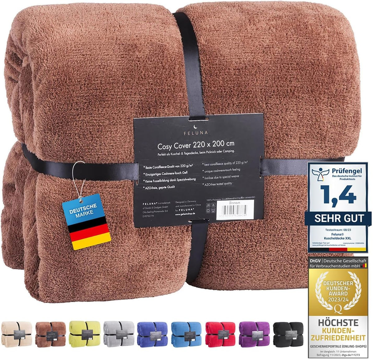 Feluna XXL Kuscheldecke 220x200 cm – Kuschelweiche Wohndecke Grau